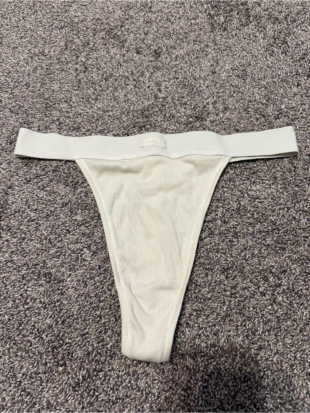 SKIMS Cream Cotton Ribbed Thong with Elastic Waistband